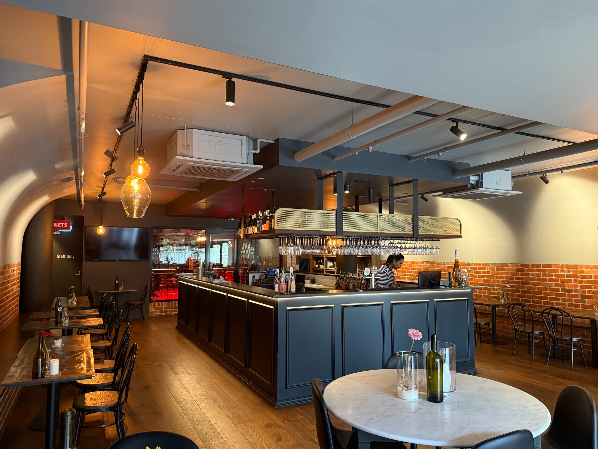 Commercial wine bar project showing the completed interior; Western delivered the framing only, not the plastering