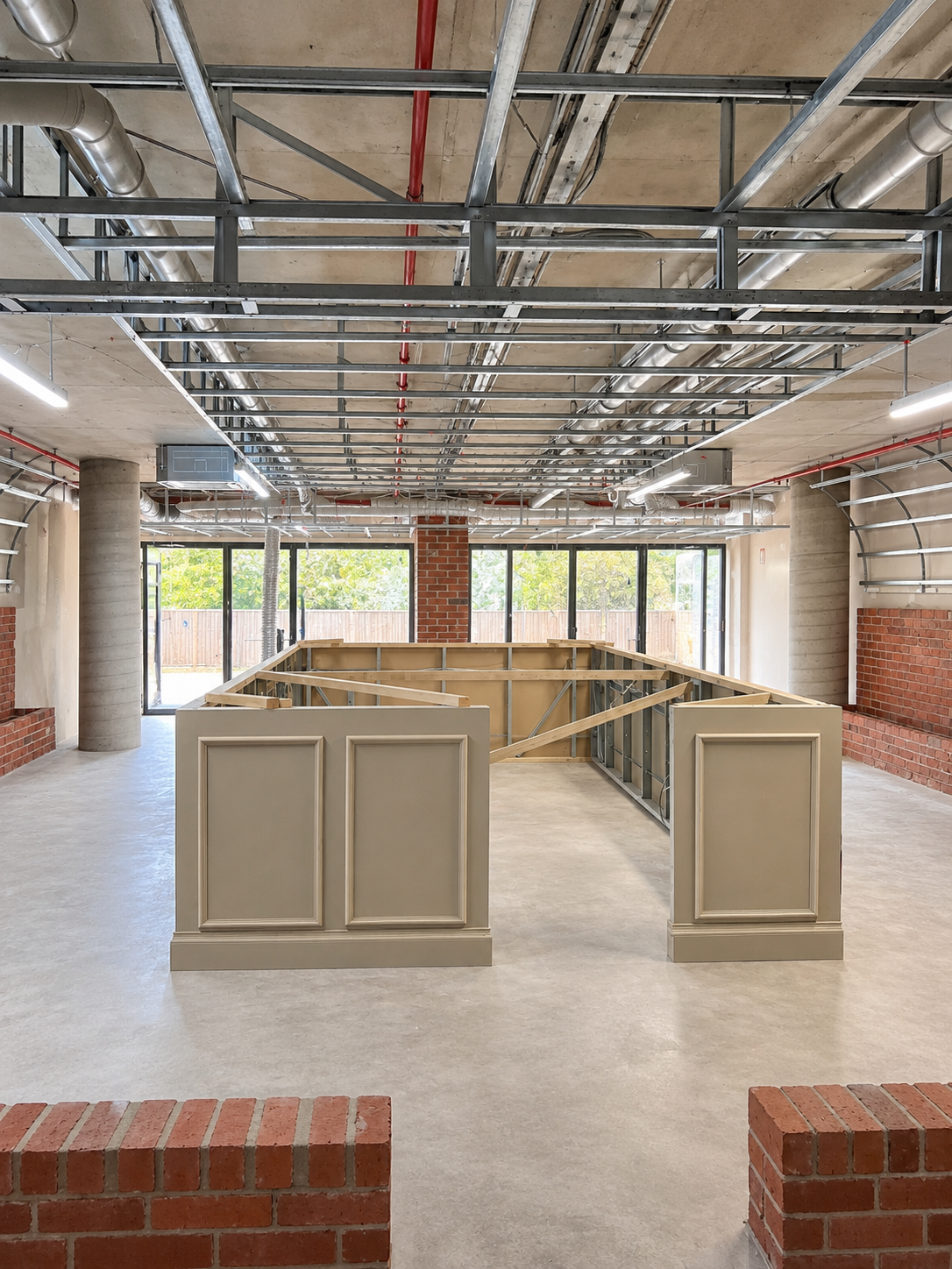 Completed commercial wine bar wall and ceiling framing by Western